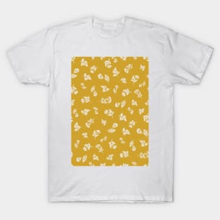 Cream Ditsy Hemlock Print on Mustard Yellow -  Floral Repeat Pattern T-Shirt